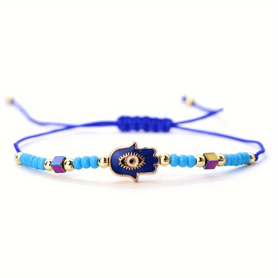Boho Fatima Eye Charm Bracelet Nylon Rope Seed Bead Jewelry
